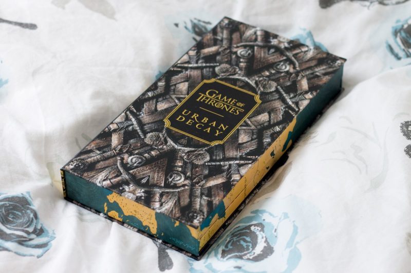 Game of Thrones eyeshadow box on white bedding