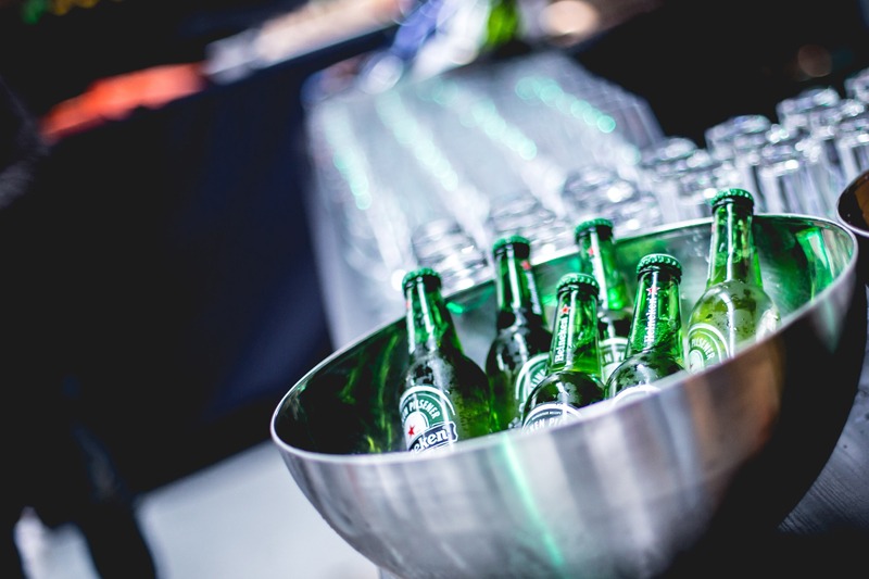 Heineken beers in a steel bowl