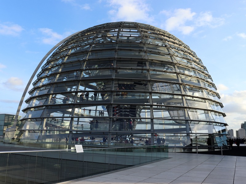 The magnificent glass dome on top of the Reichstag building. Inside you can just about see a spiral staircase leading visitors to the top.