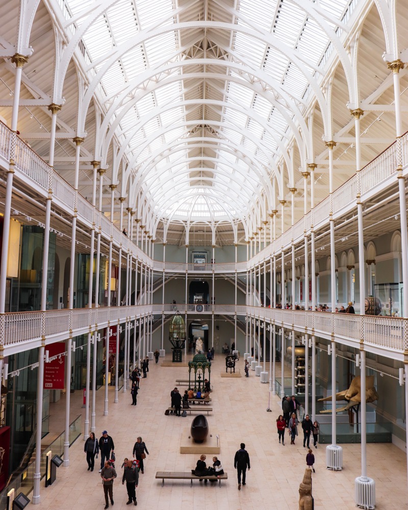 The main centre of the National Museum of Scotland. The glass roof lets in plenty of light.