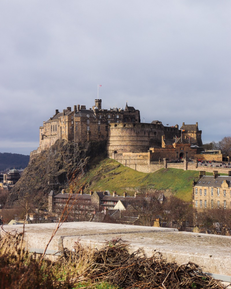 View of Edinburgh Castle from the rooftop terrace of the Museum of Scotland